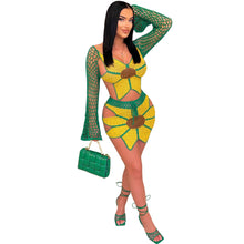 Load image into Gallery viewer, Long Sleeve Handmade Crocheted Sunflower Beach Skirt Suit（CL11860）
