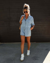 Load image into Gallery viewer, Polo Neck Short Sleeved Shorts Denim Jumpsuit (CL11826)
