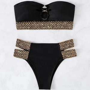 Wave Edge Split Hollow-out Swimsuit Two-Piece Set（CL11619）