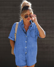 Load image into Gallery viewer, Polo Neck Short Sleeved Shorts Denim Jumpsuit (CL11826)
