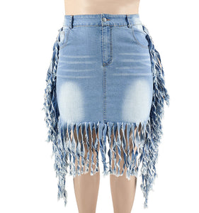 Oversized Denim Skirt with Tassel Skirt (CL11785)