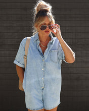 Load image into Gallery viewer, Polo Neck Short Sleeved Shorts Denim Jumpsuit (CL11826)
