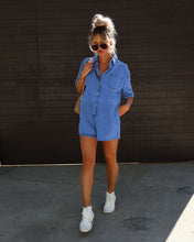 Load image into Gallery viewer, Polo Neck Short Sleeved Shorts Denim Jumpsuit (CL11826)
