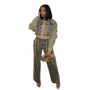 Relaxed denim trousers 2 PC set (CL12015)