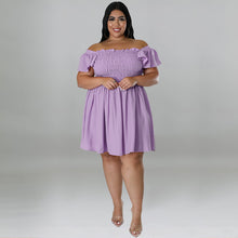 Load image into Gallery viewer, One Line Neck Short Sleeved Large Swing Dress (CL11758)
