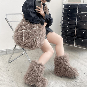 Tote Bag Snow Boots Imitation Fur Cashmere Roll Boots Bag Set（SE8023）