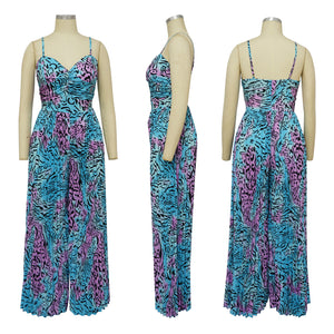 Printed Drawstring Pleated Jumpsuit (CL11784)