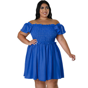 One Line Neck Short Sleeved Large Swing Dress (CL11758)