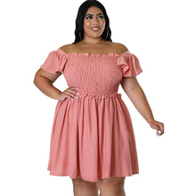 Load image into Gallery viewer, One Line Neck Short Sleeved Large Swing Dress (CL11758)
