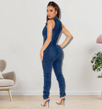 Load image into Gallery viewer, Sleeveless Open Chest Wash Denim Jumpsuit (CL11763)
