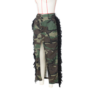 Camo Wash Water Su High Split Skirt (CL11818)