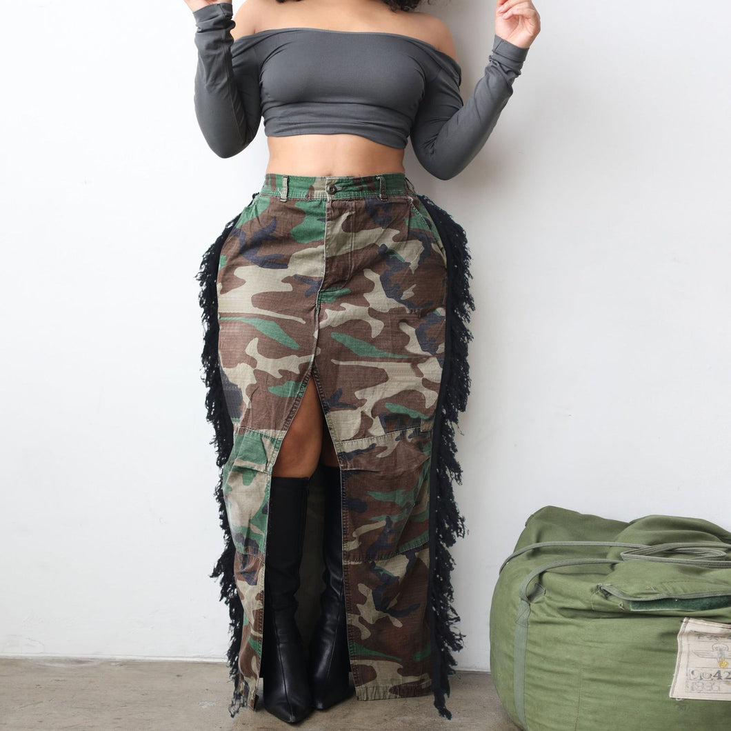 Camo Wash Water Su High Split Skirt (CL11818)