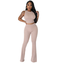 Load image into Gallery viewer, Solid Color Rib Fabric Sleeveless Bootcut Trousers 2PC Set (CL11794)
