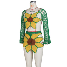 Load image into Gallery viewer, Long Sleeve Handmade Crocheted Sunflower Beach Skirt Suit（CL11860）
