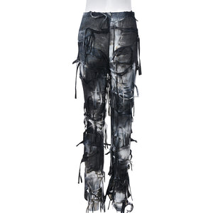 Street Cool Tie-Dyed Tassel Beggar Dress European and American Casual Pants for Women(CL11782)