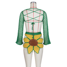 Load image into Gallery viewer, Long Sleeve Handmade Crocheted Sunflower Beach Skirt Suit（CL11860）
