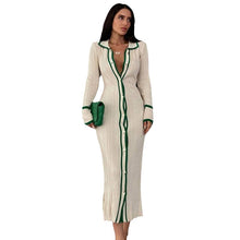 Load image into Gallery viewer, Slim lapel panels women&#39;s long sleeve cardigan dress (CL11932)
