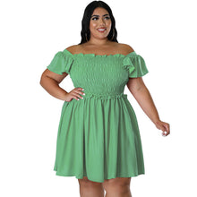 Load image into Gallery viewer, One Line Neck Short Sleeved Large Swing Dress (CL11758)
