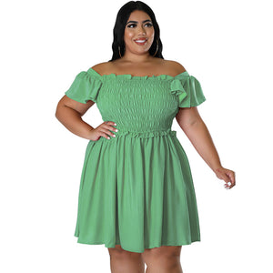 One Line Neck Short Sleeved Large Swing Dress (CL11758)