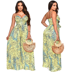 Printed Drawstring Pleated Jumpsuit (CL11784)