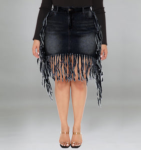 Oversized Denim Skirt with Tassel Skirt (CL11785)