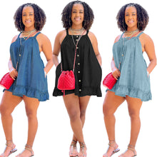 Load image into Gallery viewer, Solid Color Suspender Button Pocket Loose Washed-out Denim Dress (CL11787)
