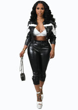 Load image into Gallery viewer, Contrast color breasted lapel leather pants 2PC (CL12060)
