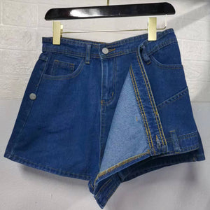 A- line High Waist Irregular Denim Skirt Shorts（CL11692）