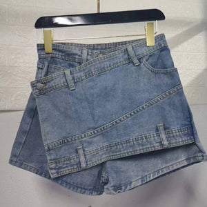 A- line High Waist Irregular Denim Skirt Shorts（CL11692）