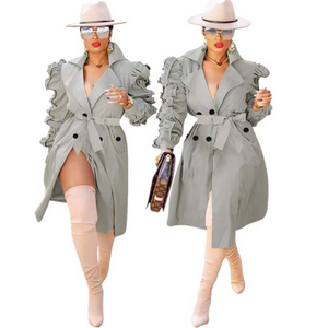 Wholesale fashion medium and long windbreaker Ruffle coat（CL9734）