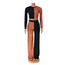 Load image into Gallery viewer, Wholesale double color long sleeve Wide Leg Pants Set（CL9557）
