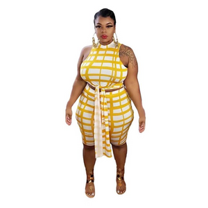 Wholesale large women's fashion leisure lattice suit 2PC（CL9172）