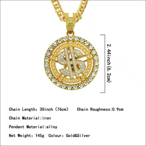 Wholesale diamond studded dollar rotating Pendant Necklace accessories（A0115）