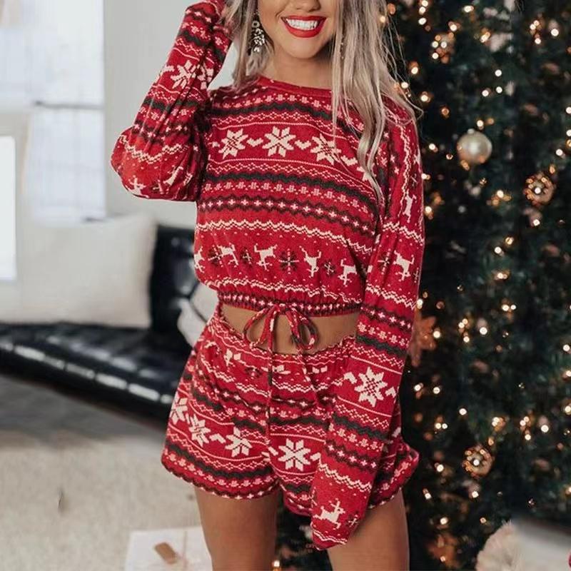 Wholesale Christmas printed long sleeve leisure home set pajamas for women 2PC（CL9609）