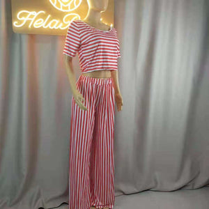 Wholesale colorful leisure striped women's wear 2PC（CL9125）