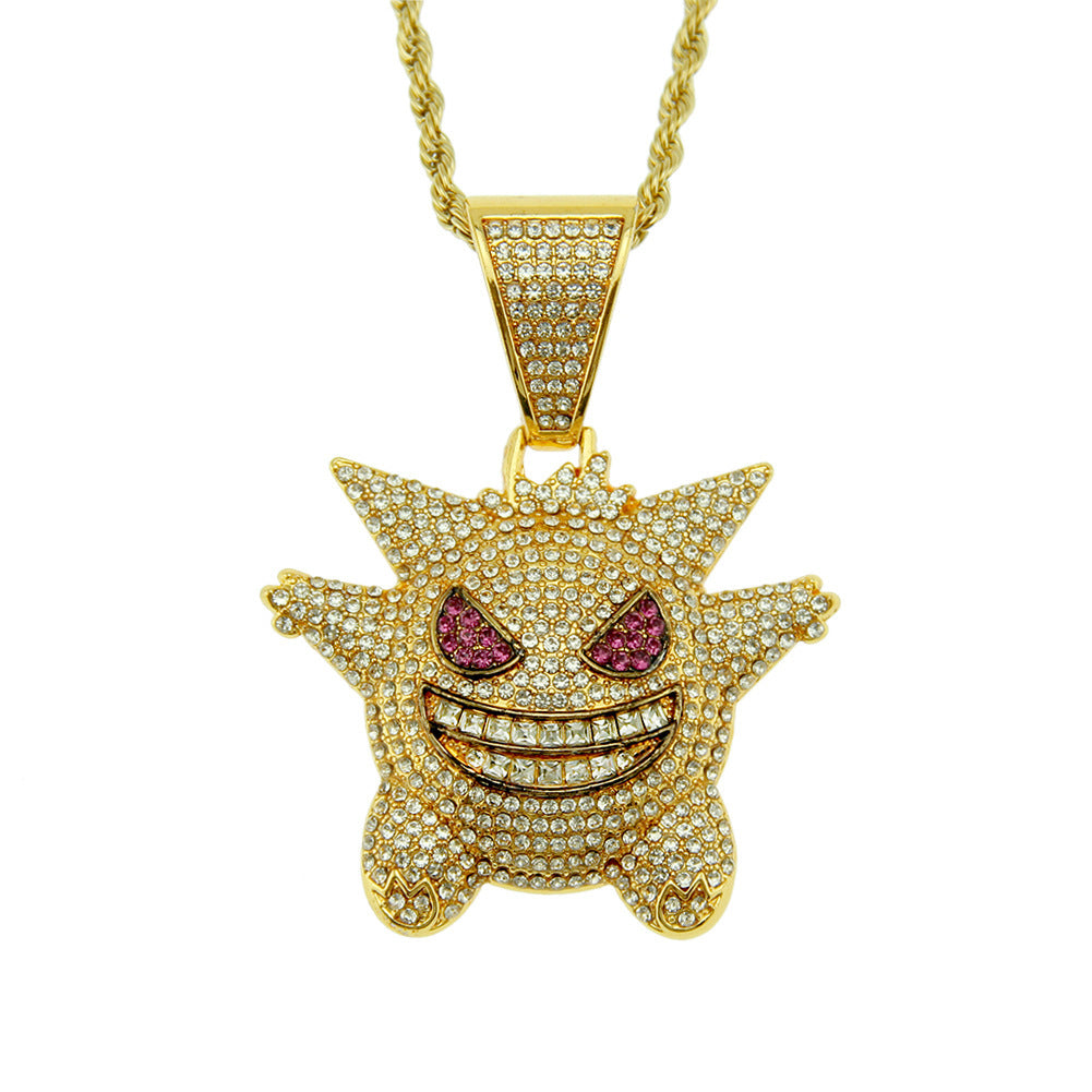 Wholesale diamond inlaid hip-hop pendant three-dimensional pet elf Necklace（A0120）
