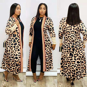 Printed Thickening Lip Leopard Print Nylon Long Coat（CL10981）