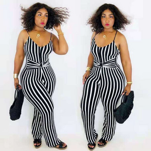 Wholesale women's striped suspender Jumpsuit（CL8882）