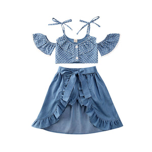 Polka Dot Sling Top Drawstring Swallowtail Dress Suit (TL8025)