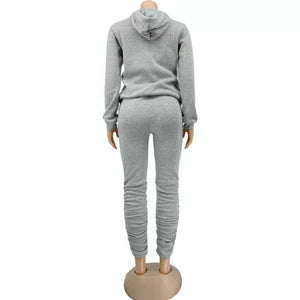 Wholesale women's hooded printed plus fleece sweater suit 2PC(CL8490)
