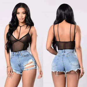 Wholesale women's black see-through bodysuit(CL9110)