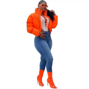Wholesale solid color cardigan zipper warm women's down jacket（CL9365）