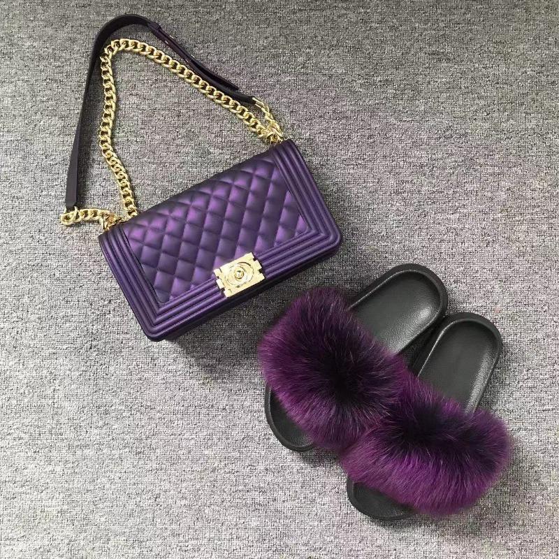 Purple Jelly Shoulder Bag And Slides Set(SE8010)