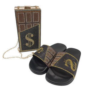 Wholesale women's fashion plastic diamond us dollar slippers(SL8144)