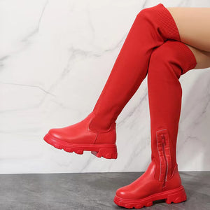 Wholesale large knee round head flying woven boots（SL8292）