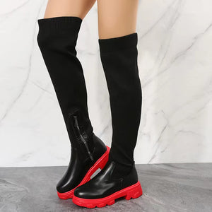 Wholesale large knee round head flying woven boots（SL8292）