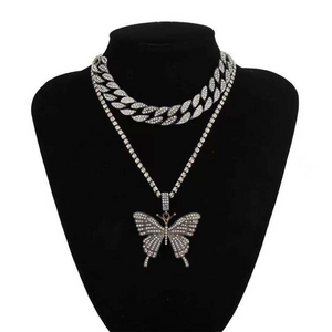 Wholesale retro suit CUBAN CHAIN Butterfly Necklace（A0102）