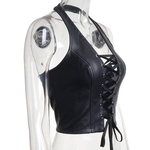 Women's Navel Sexy Leather Vest (CL9863)
