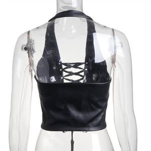 Women's Navel Sexy Leather Vest (CL9863)