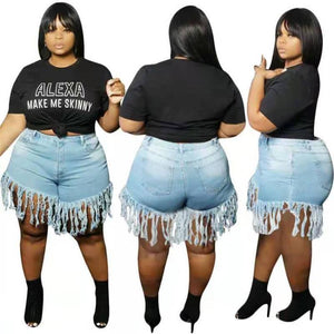 Wholesale women's sexy fringed denim shorts XL-5XL(CL8737）